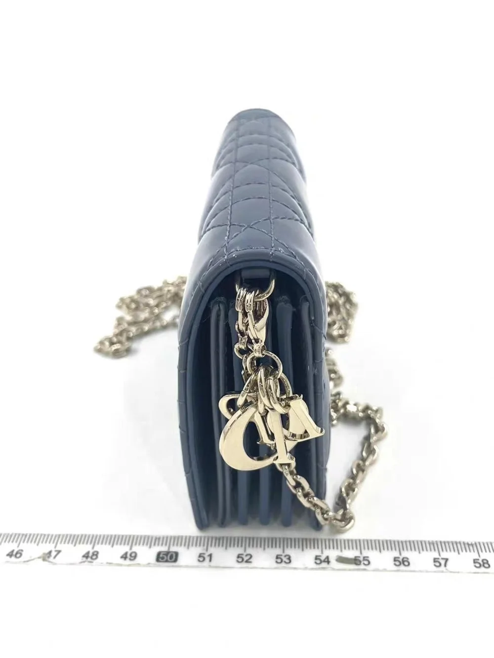 Lady Dior 5- Gusset Card Holder With Chain in Blue